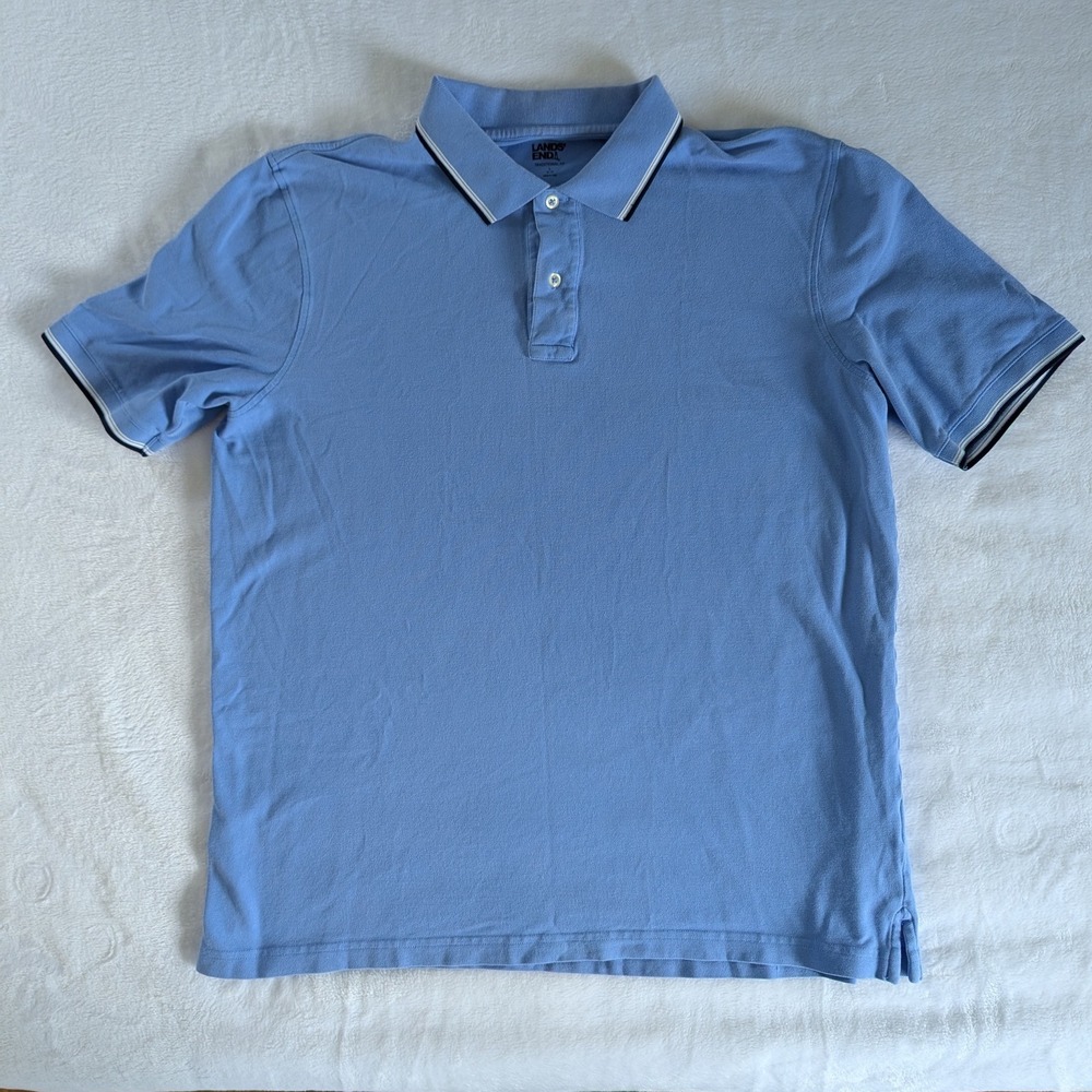 Lands End‎ Light Blue Short Sleeve Polo Shirt Traditional Fit Men's Size L Golf